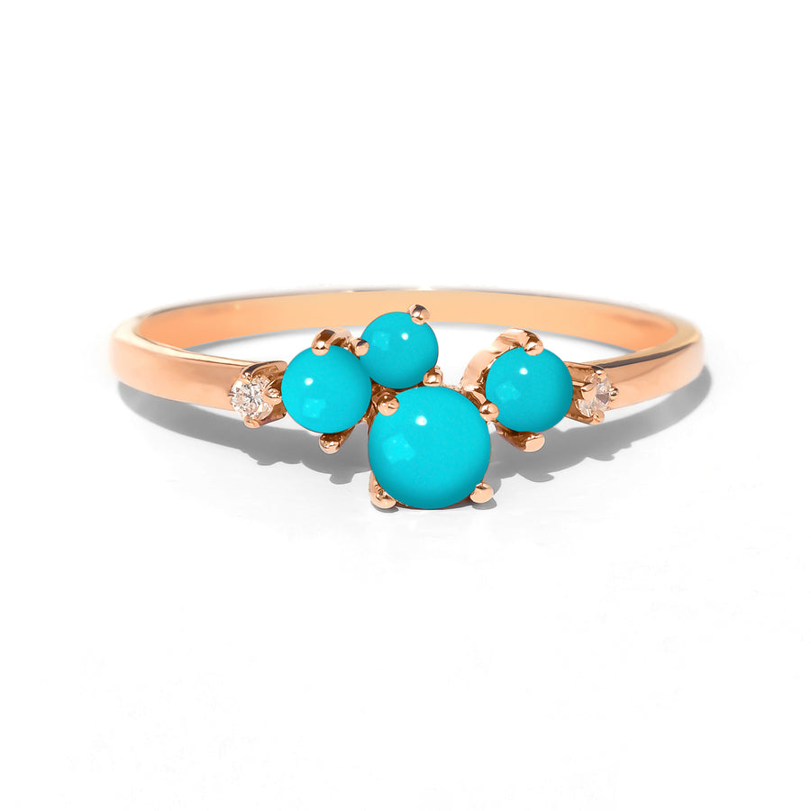 Turquoise cluster ring in 14k rose gold, a colorful gemstone jewelry piece