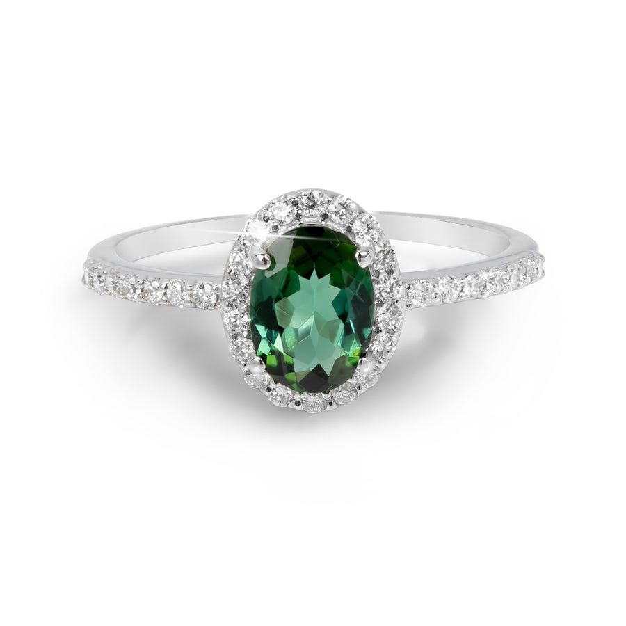 Unique gift idea — green tourmaline halo ring perfect for engagement