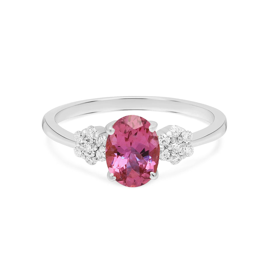 18k Solid white Gold Pink Tourmaline Ring with Diamonds