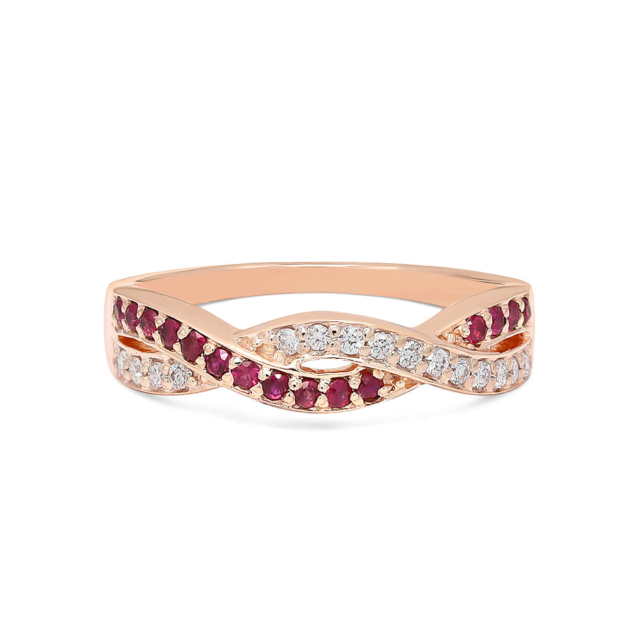 Braided Ruby and Diamond half eternity 14k Solid Rose Gold Ring