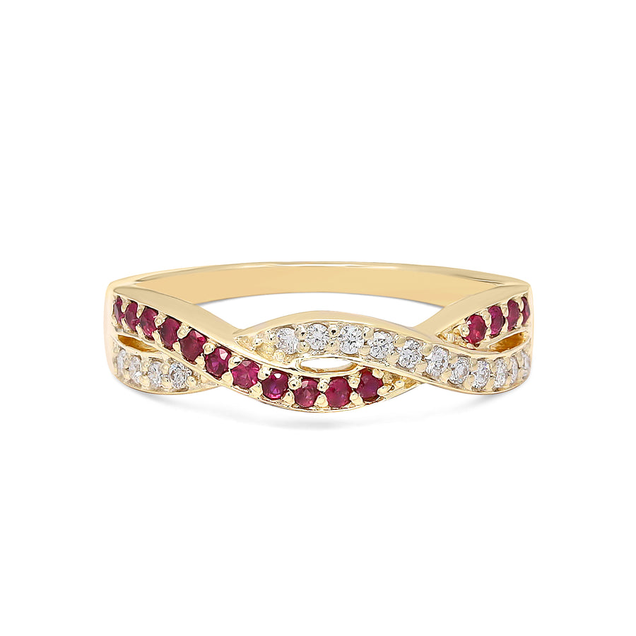 Braided Ruby and Diamond half eternity 14k Solid Gold Ring