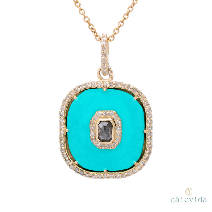 Turquoise Pendant With Salt & Pepper Diamond