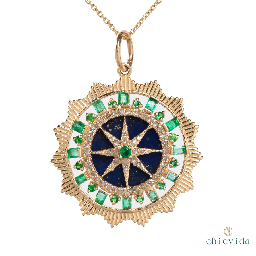 Relic Lapis Lazuli Pendant with Emerald & Diamonds