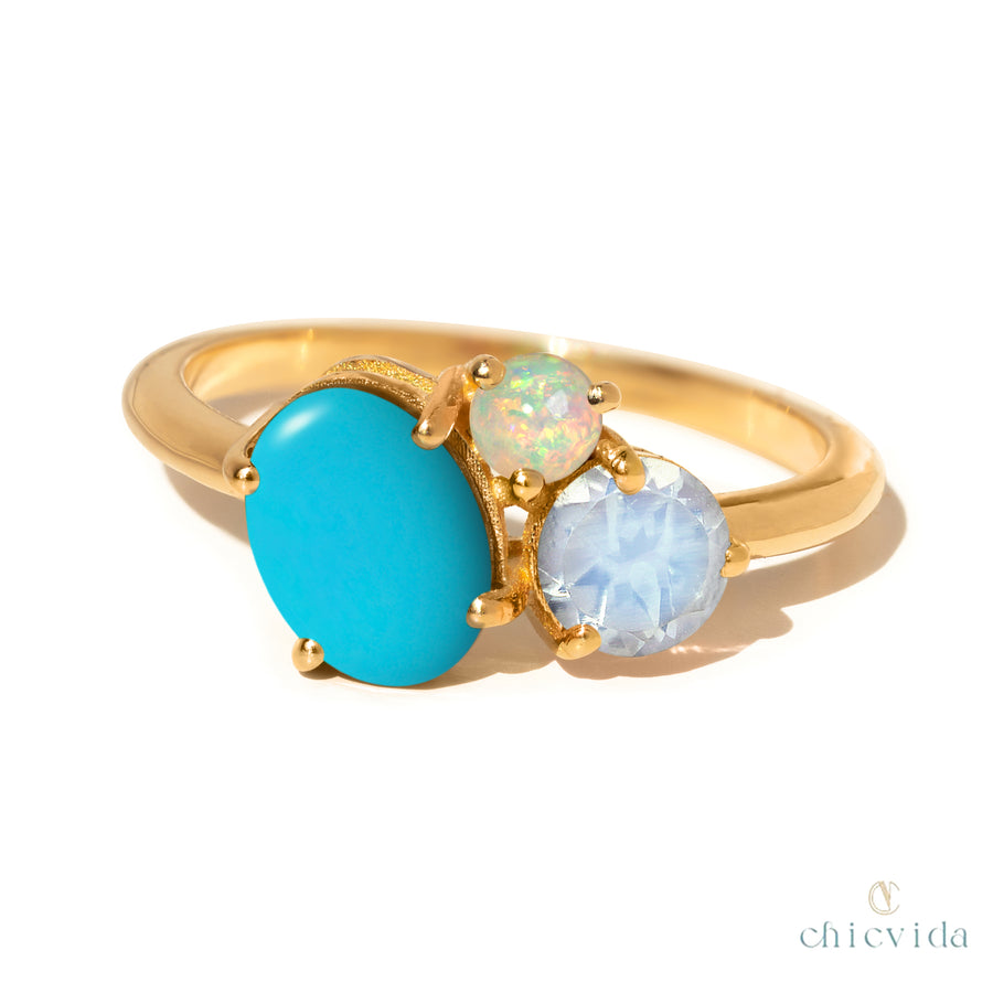 Bunch Turquoise Opal Moonstone Ring
