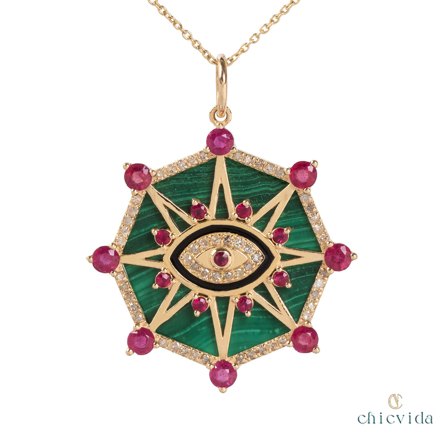 The Top Of The World Malachite Pendant With Ruby & Diamond