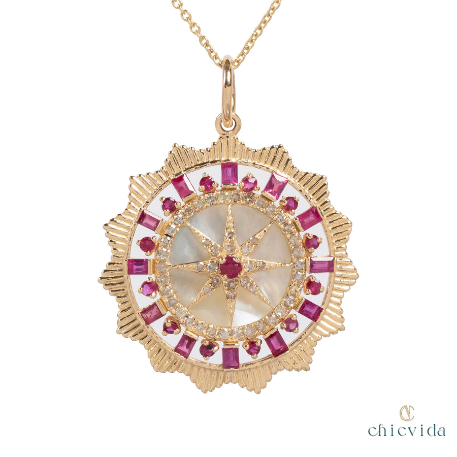 Relic Mother Of Pearl & Ruby Diamond Pendant