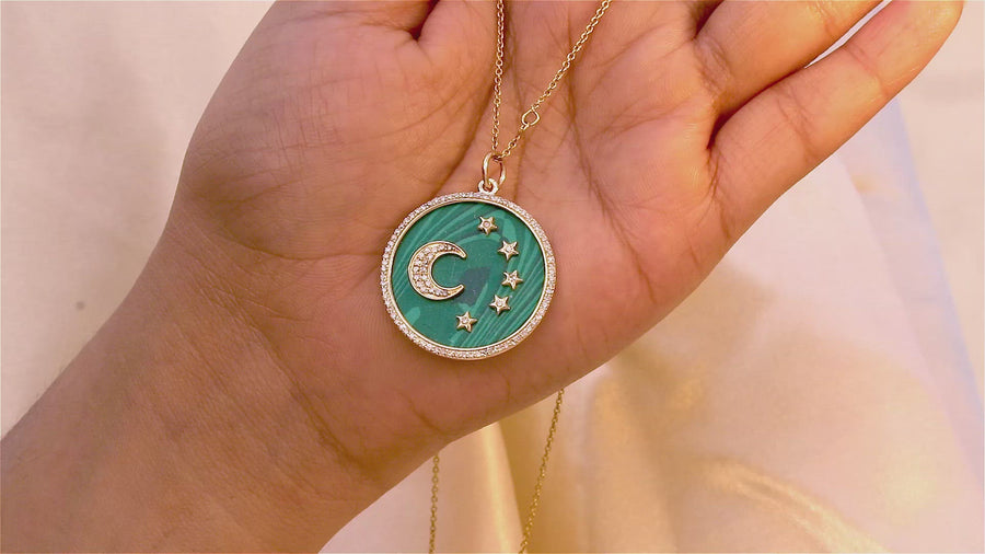 Celestial Moon & Star Malachite Pendant