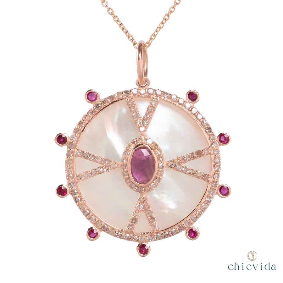 Classical Mother Of Pearl Pendant With Rubies