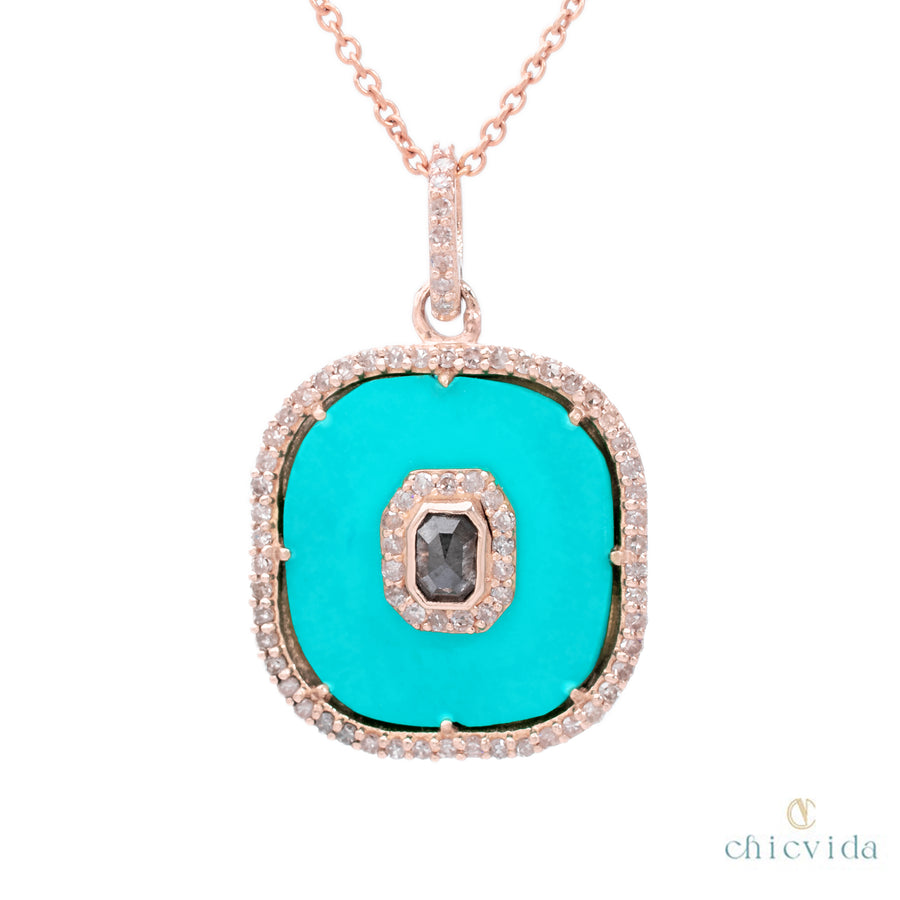 Turquoise Pendant With Salt & Pepper Diamond