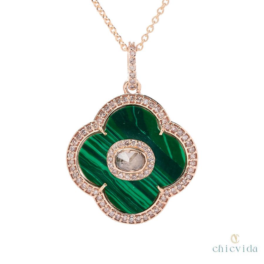 Gold Malachite 2.1cm Clover Necklace - Gypsy Collections