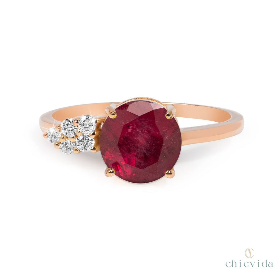 Lilian Ruby Ring With Diamond Cluster