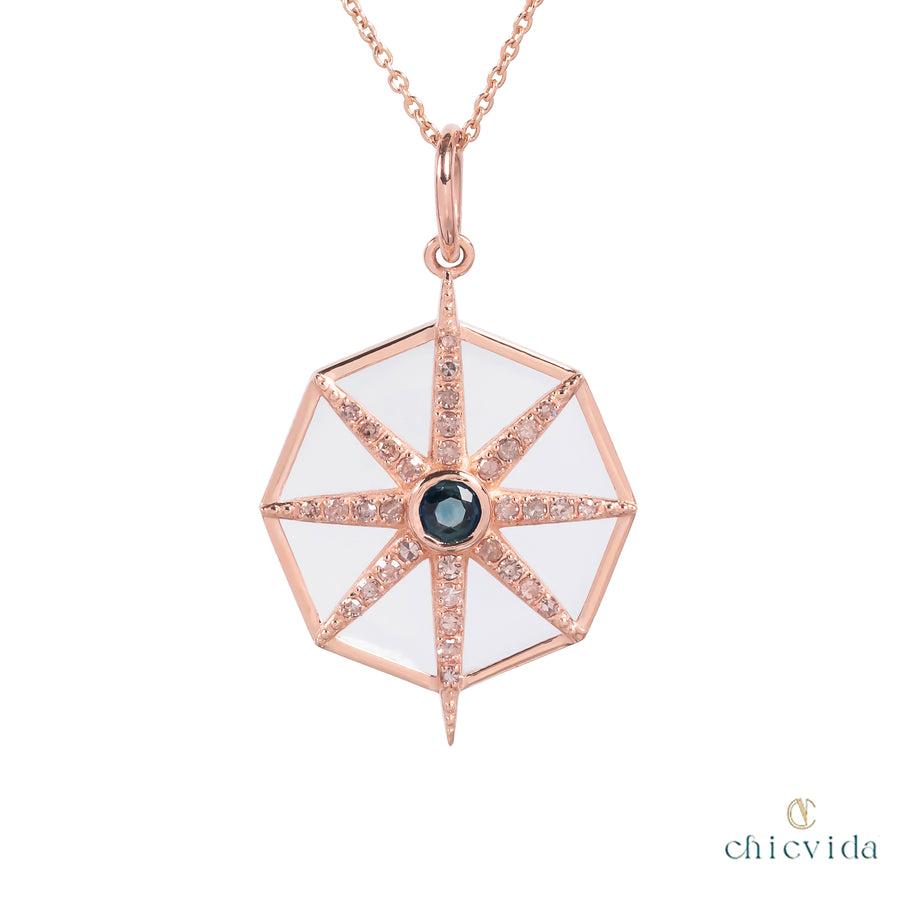 Starburst Crystal Diamond Pendant with Sapphire