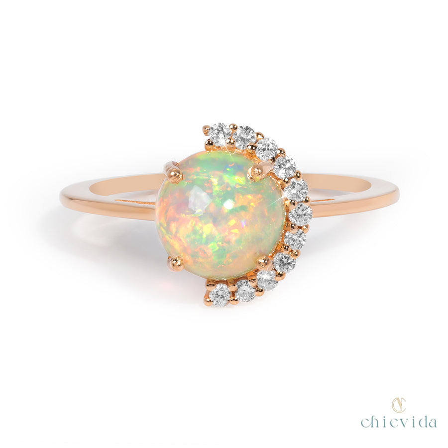 Half Moon Opal Diamond Ring