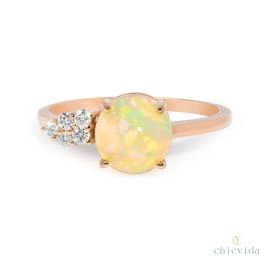 Lilian Opal Ring With Diamond Cluster
