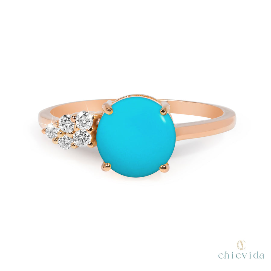 Lilian Turquoise Ring With Diamond Cluster