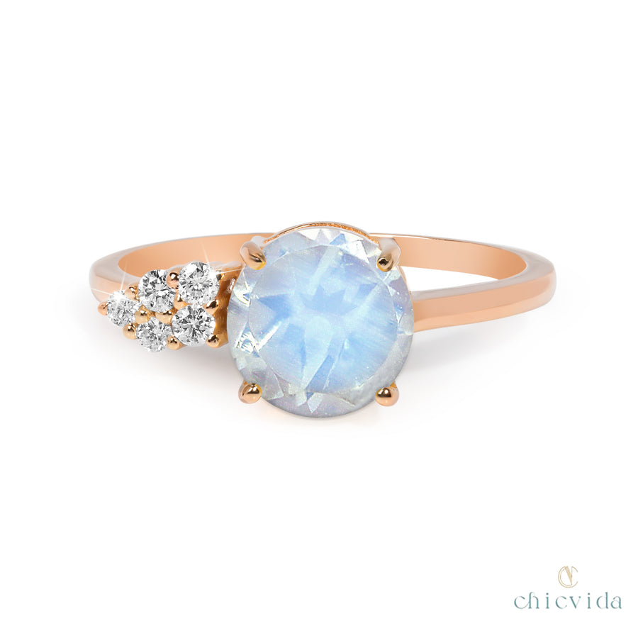 Lilian Moonstone Ring with Diamond Cluster