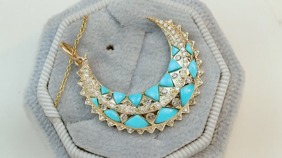 Lunule Turquoise Diamond Pendant