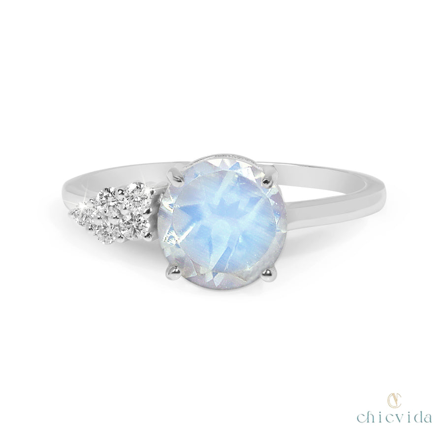 Lilian Moonstone Ring with Diamond Cluster