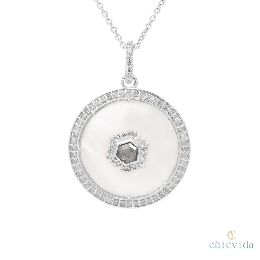 Chic Mother Of Pearl Pendant with Diamond Halo