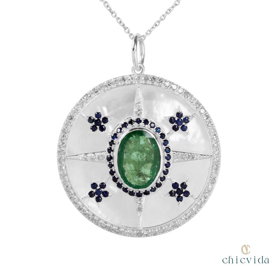 Posy MOP Pendant with Sapphire & Emerald