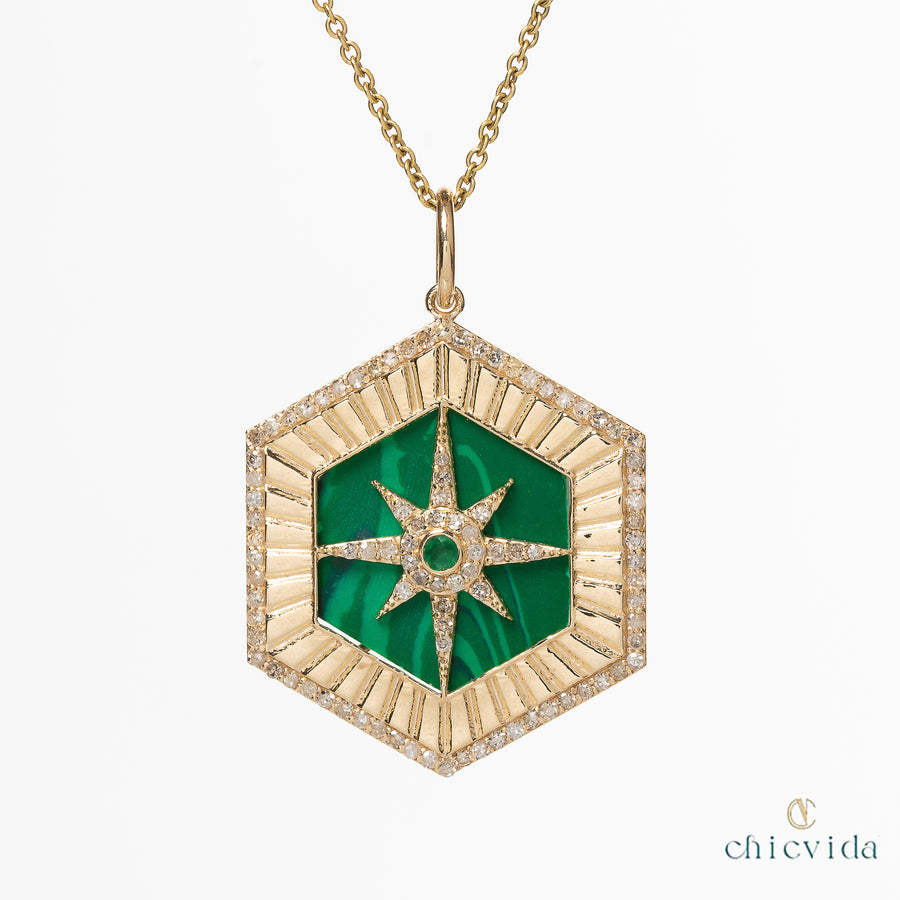 Gala Malachite Pendant With Emerald Diamond Accent