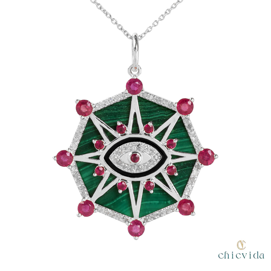 The Top Of The World Malachite Pendant With Ruby & Diamond