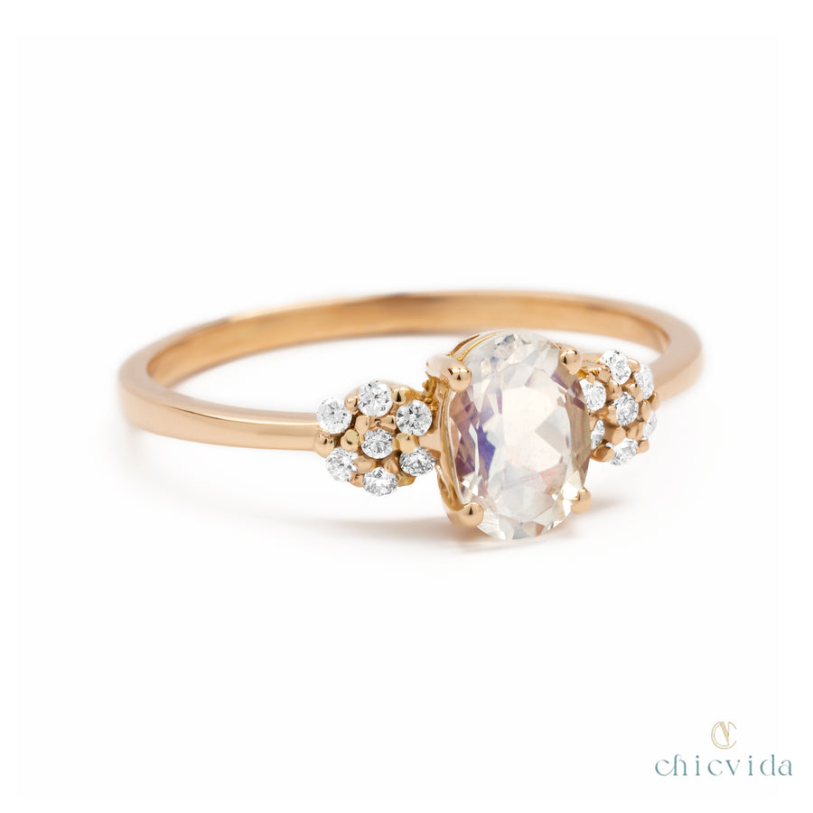 Bloom Rainbow Moonstone Ring with Diamond Accents