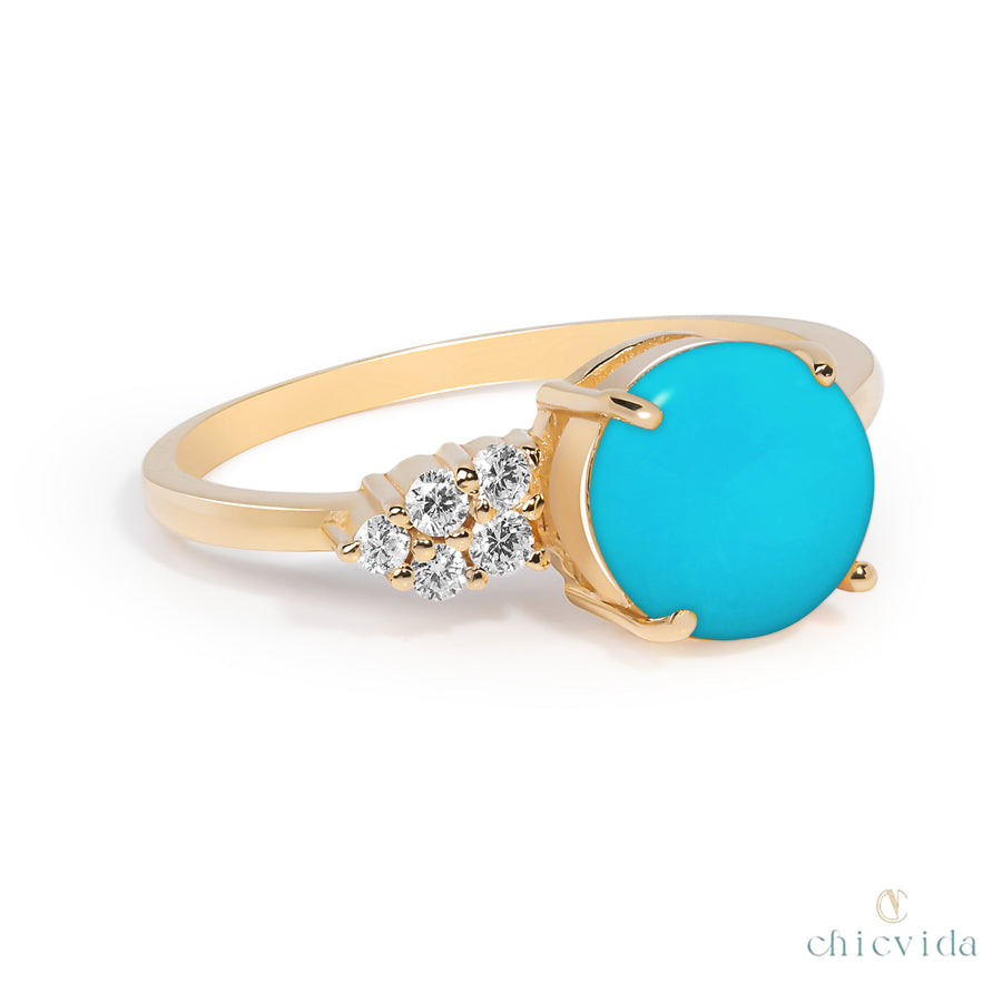 Lilian Turquoise Ring With Diamond Cluster