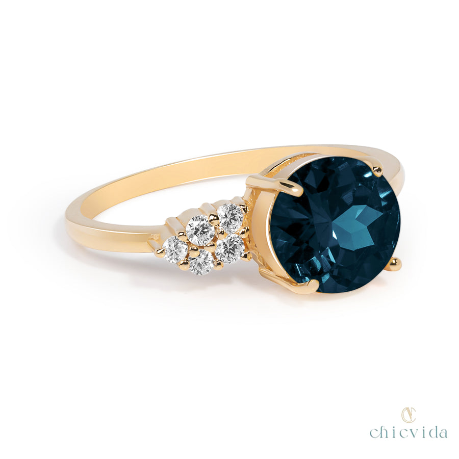 Lilian London Blue Topaz Ring With Diamond Cluster