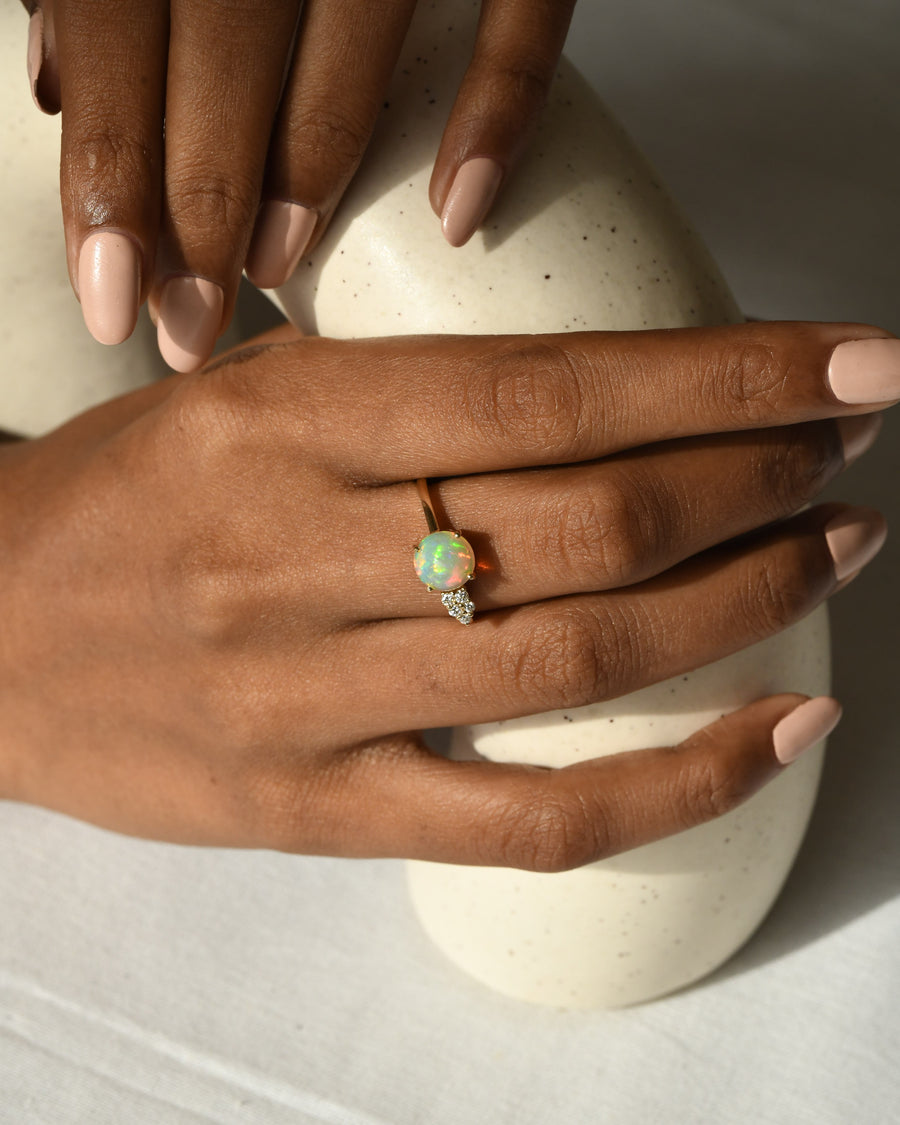 Lilian Opal Ring With Diamond Cluster
