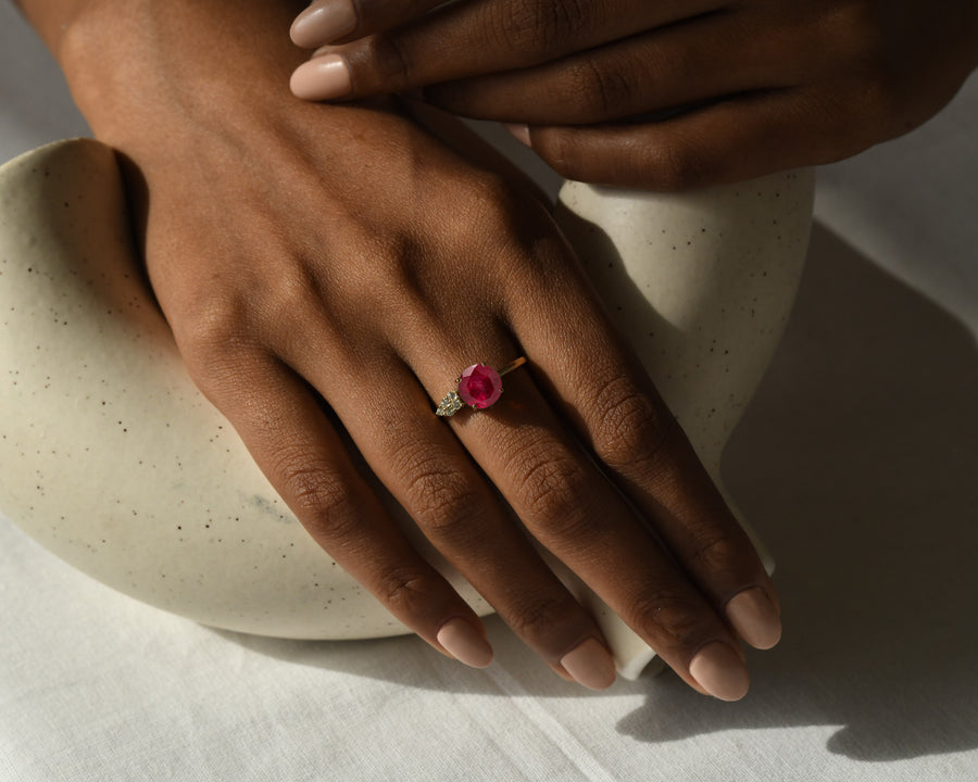 Lilian Ruby Ring With Diamond Cluster