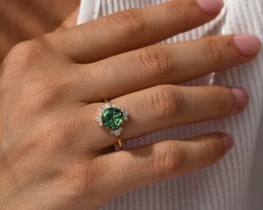 Jasmine Green Tourmaline & Diamond Ring