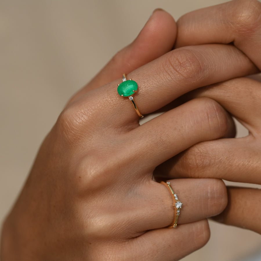 Three Stone Emerald Diamond Ring