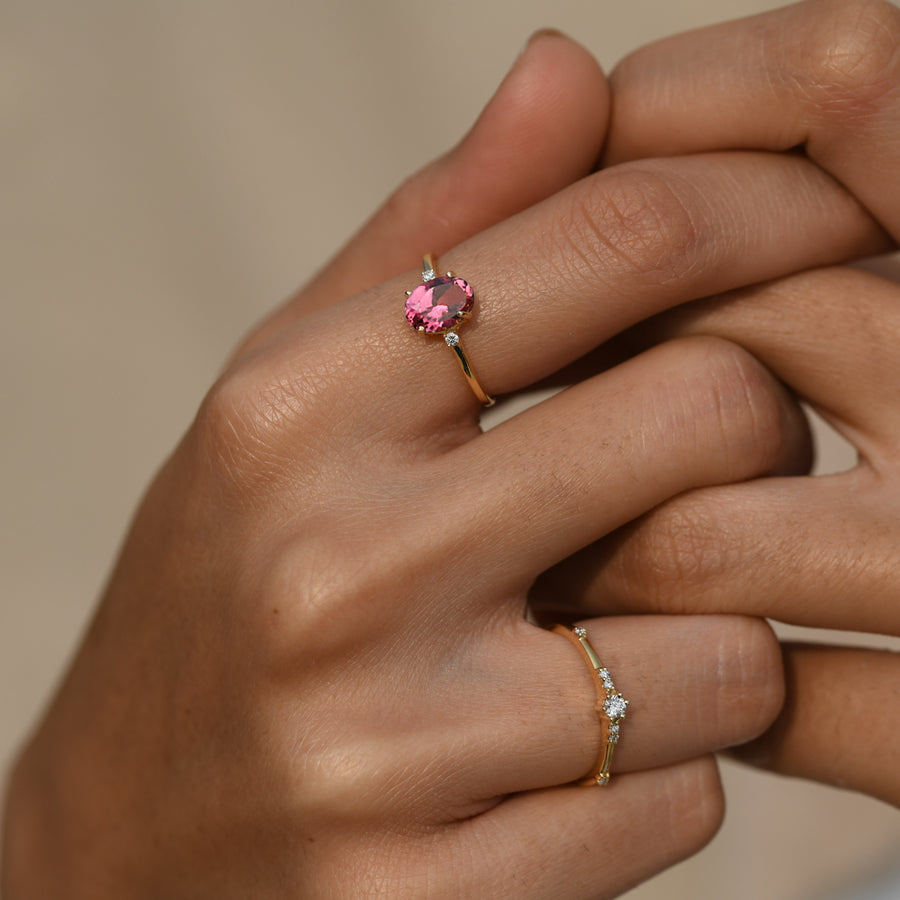 Three Stone Pink Tourmaline Diamond Ring