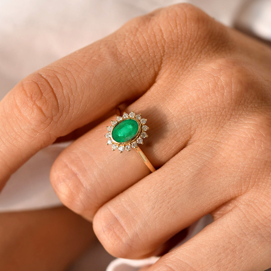 oval gemstone halo ring