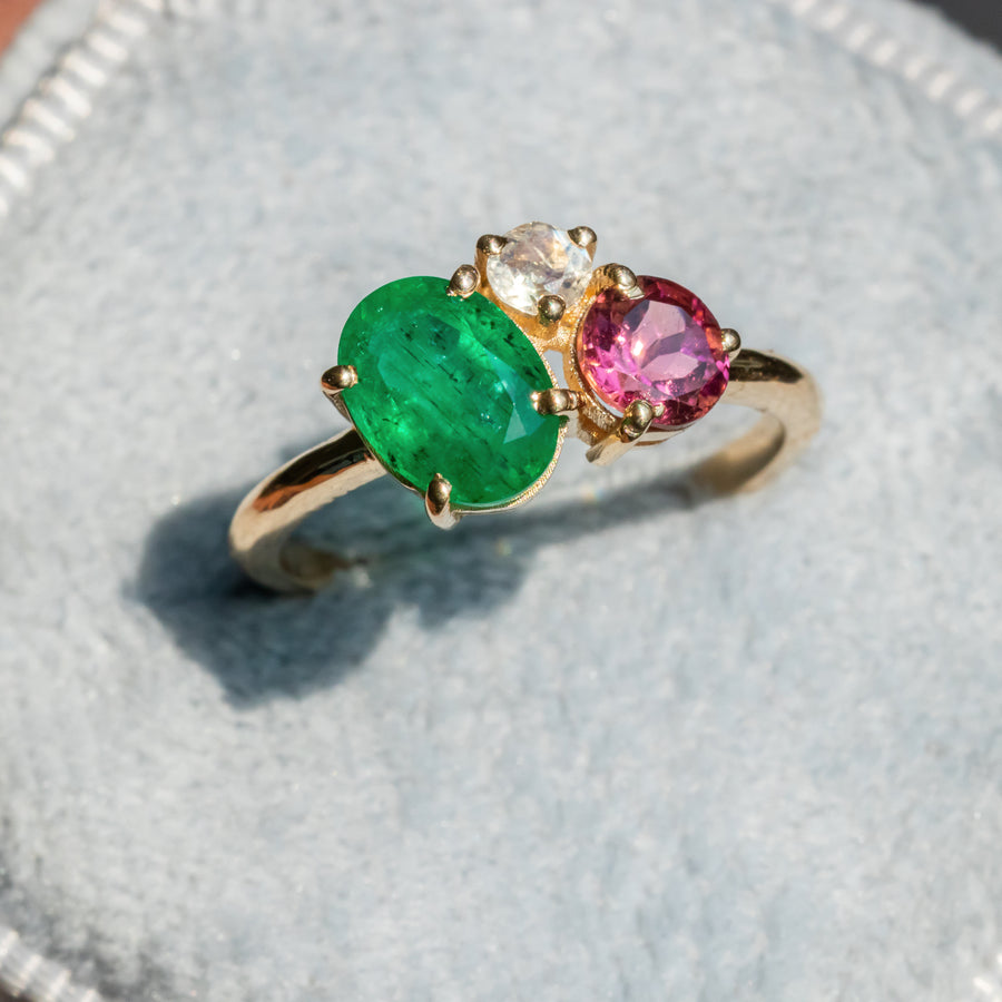 Bunch Emerald Tourmaline Moonstone Ring