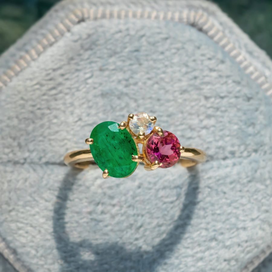 Bunch Emerald Tourmaline Moonstone Ring