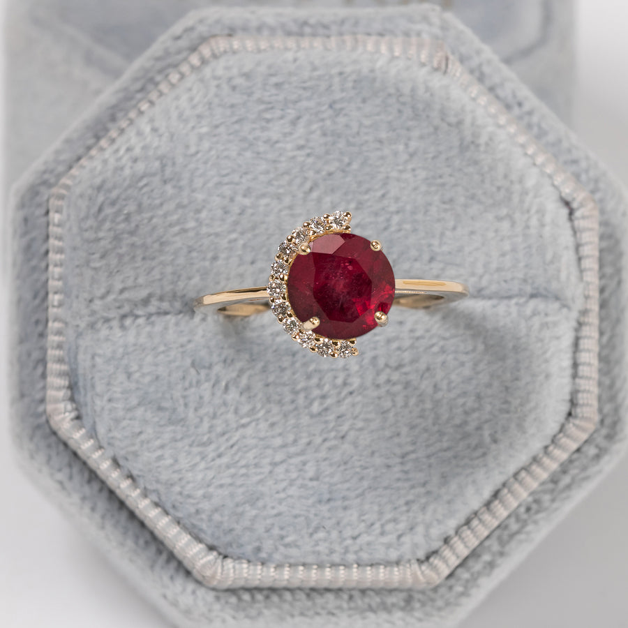 Half Moon Ruby Diamond Ring