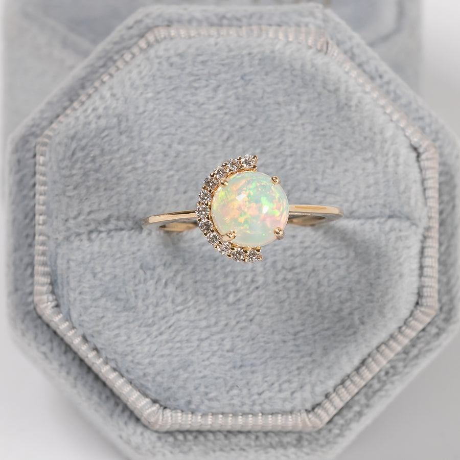 Half Moon Opal Diamond Ring