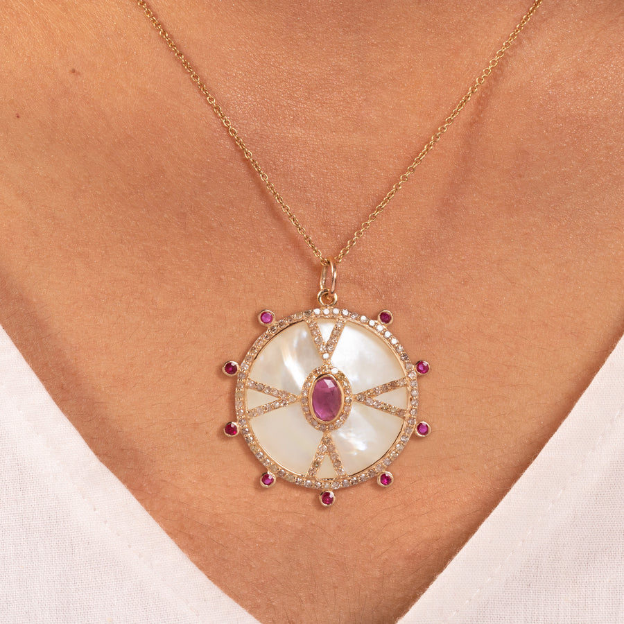 Classical Mother Of Pearl Pendant With Rubies