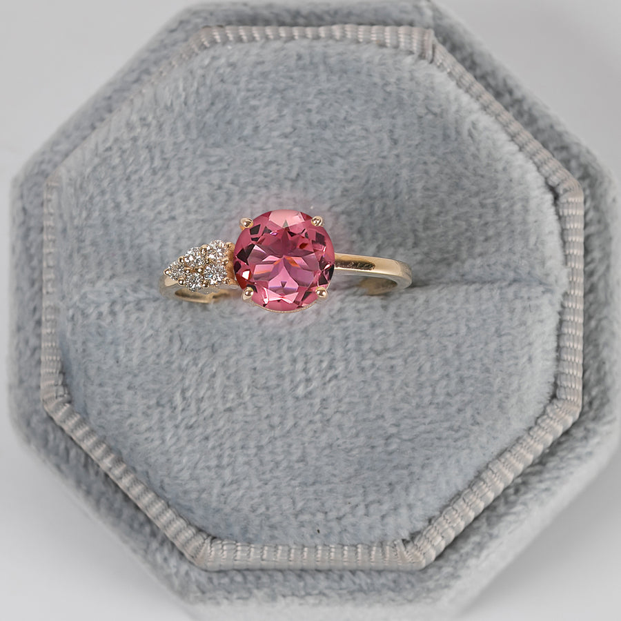 Lilian Pink Tourmaline Ring With Diamond Cluster