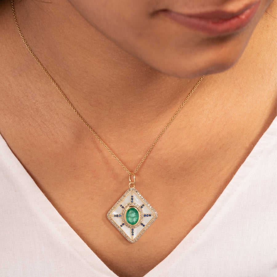 Kite Shape Emerald & Mother Of Pearl Pendant