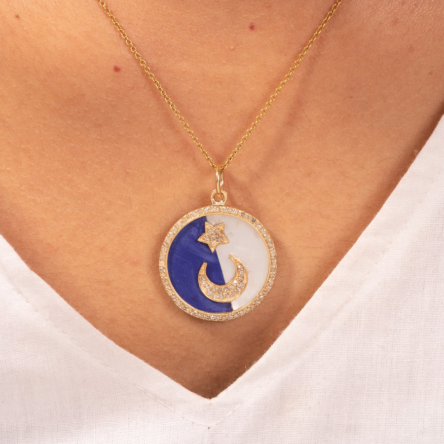 Lunula Lapis Lazuli & Mother Of Pearl Pendant