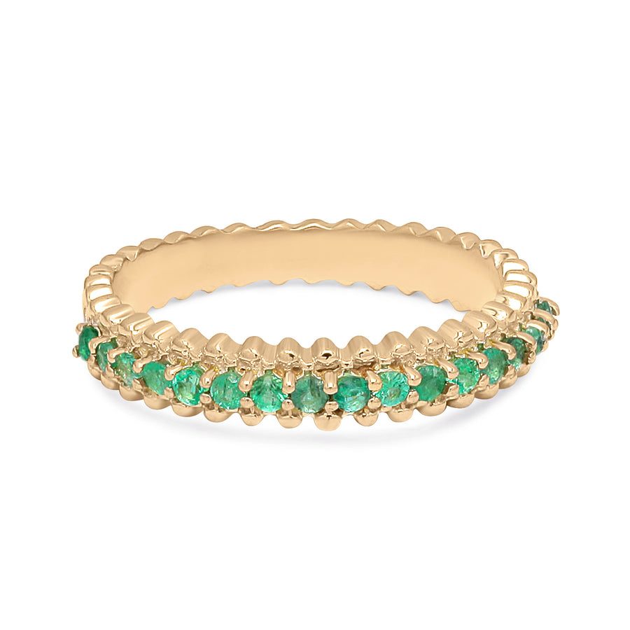 Beaded Eternity Natural Emerald gemstone gold ring - ChicVida