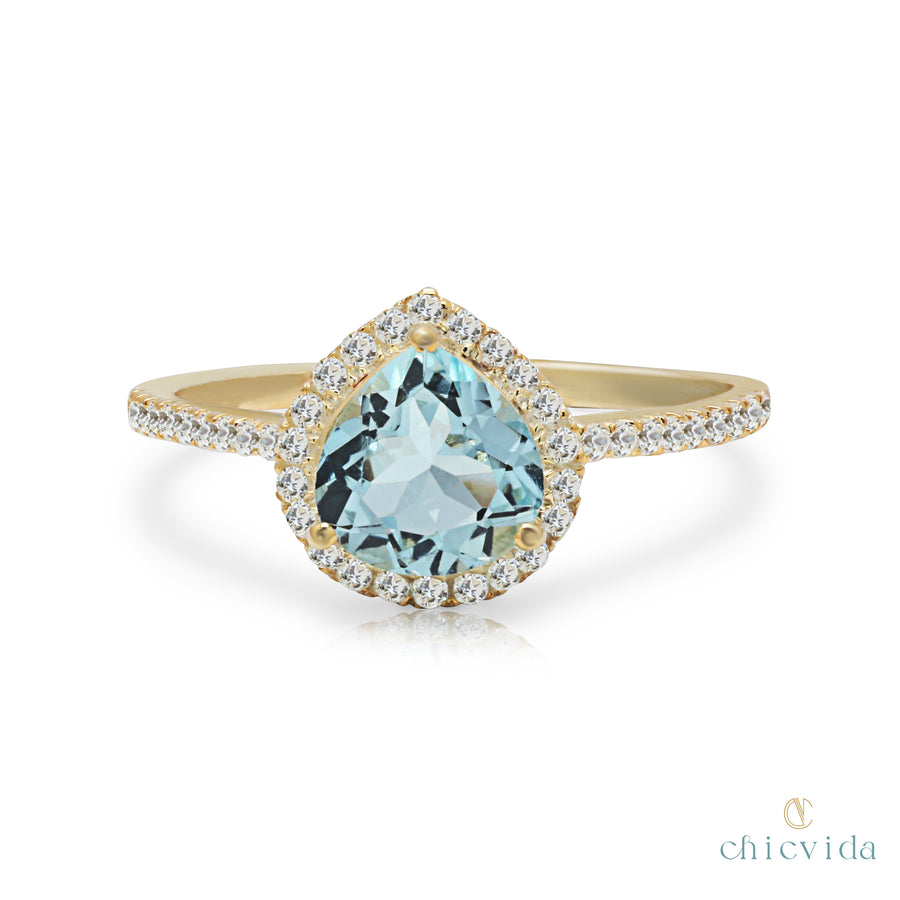 statement aquamarine halo ring