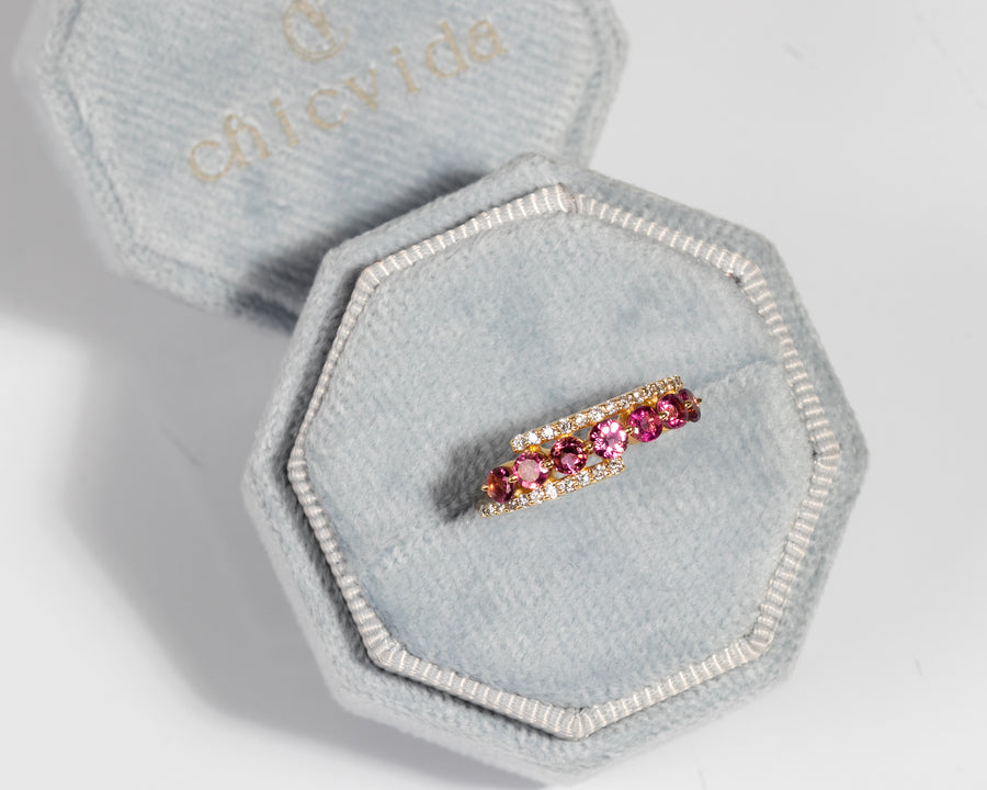 Bridal or special occasion split band ring with pink tourmalines