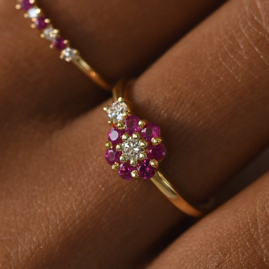 Wine Ruby Floral Ring