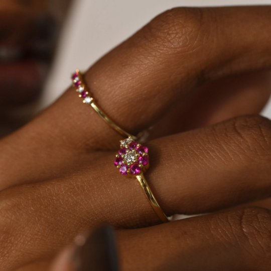 Wine Ruby Floral Ring