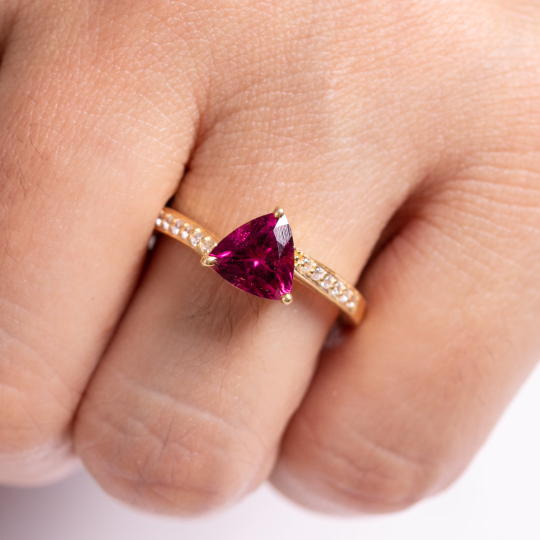 Trillion Pink Tourmaline Ring