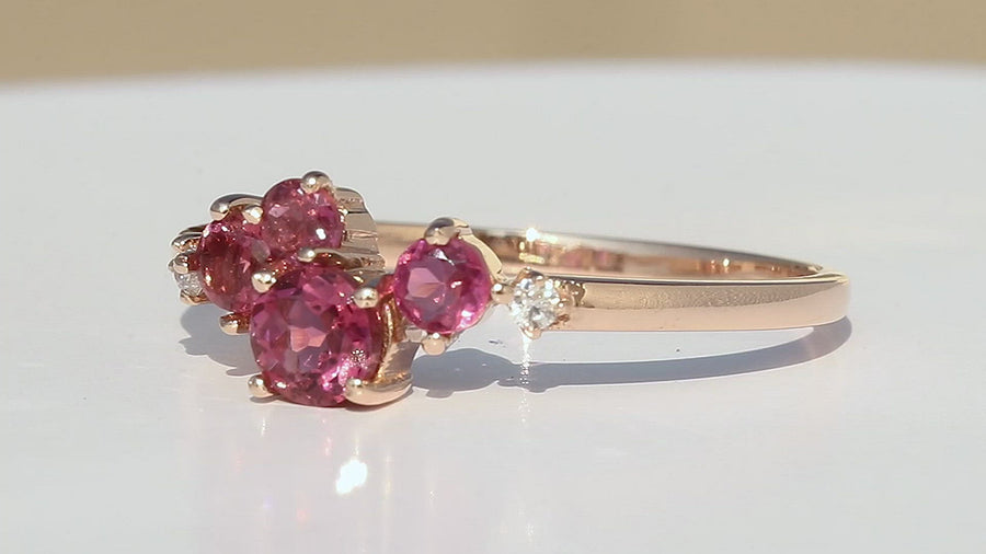 Pink Tourmaline Cluster Ring